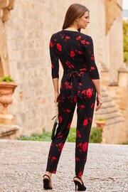 Sosandar Red Floral Print Tapered Leg Jumpsuit - Image 2 of 5