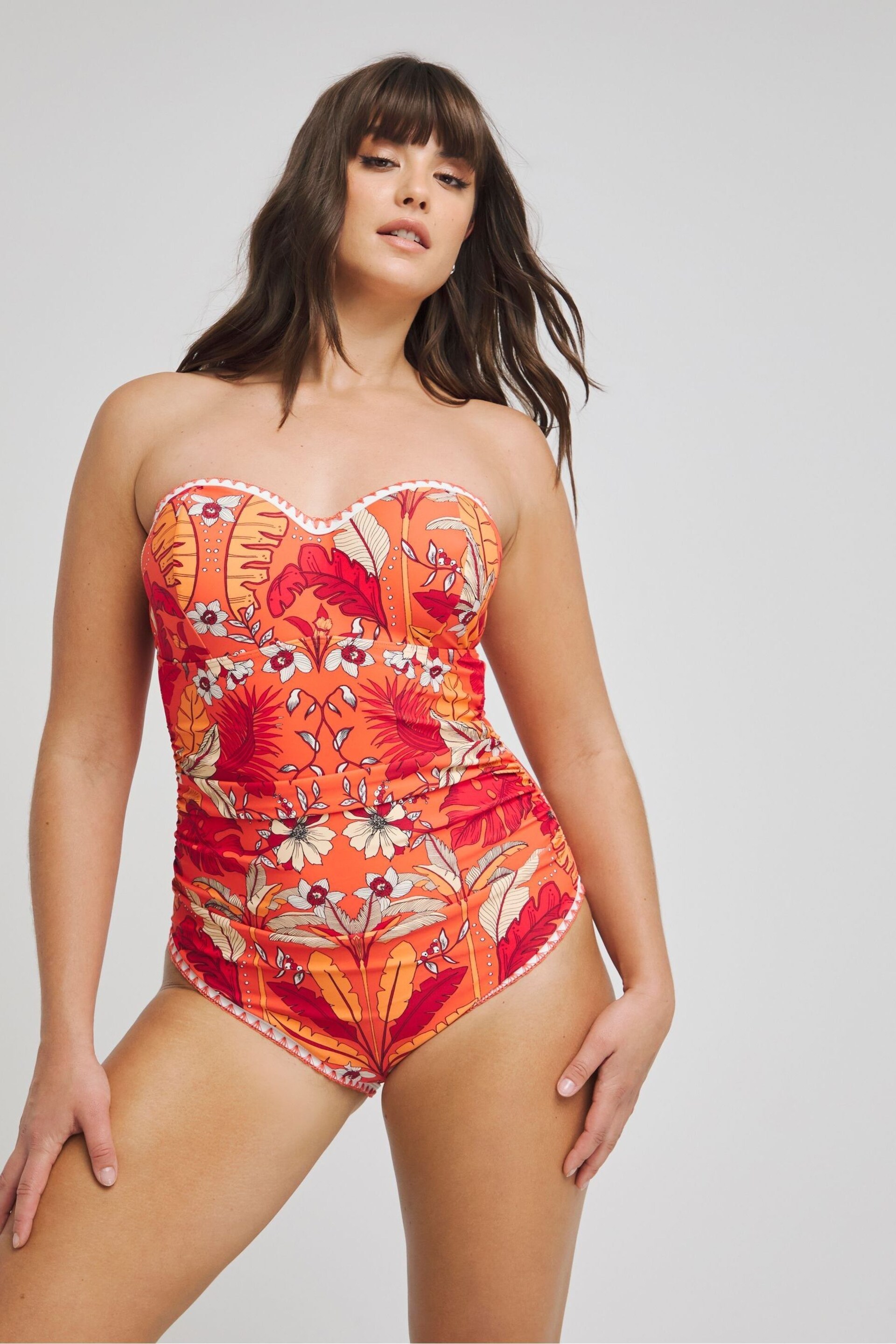 Figleaves Orange Frida Underwired Bandeau Longer Length Swimsuit - Image 3 of 4