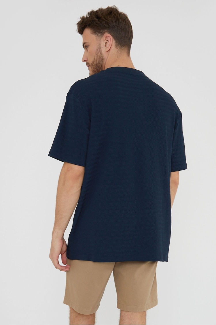 Threadbare Navy Relaxed Fit Textured T-Shirt - Image 2 of 4