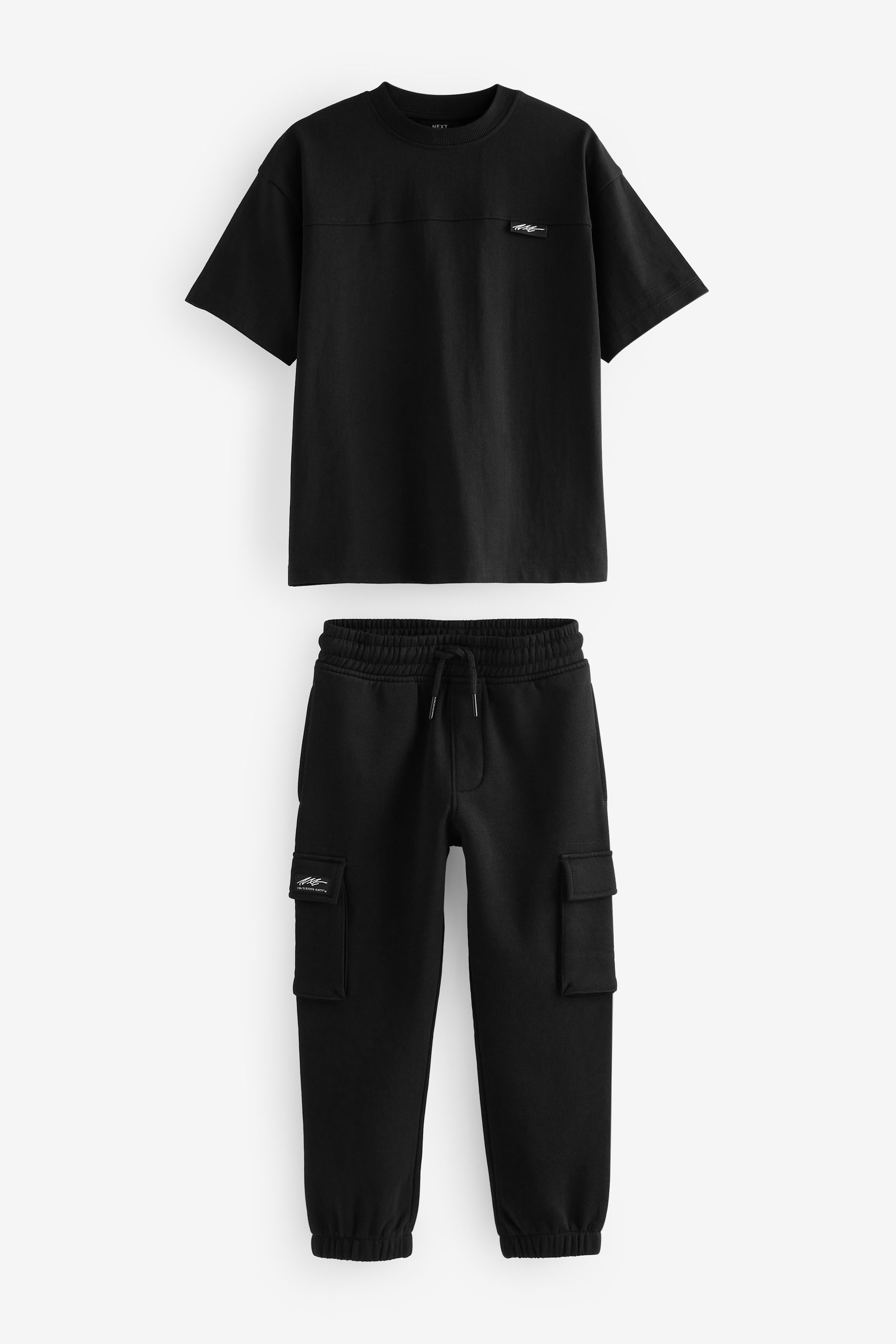 Black 100 Cotton Short Sleeve Utility T Shirt and Joggers Set 3 16yrs