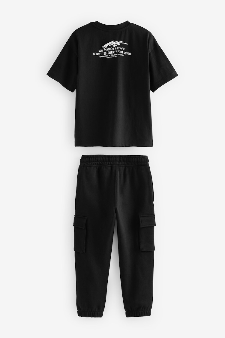 Black 100% Cotton Short Sleeve Utility T-Shirt and Joggers Set (3-16yrs) - Image 2 of 3