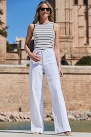 Sosandar White Wide Leg Pintuck Jeans - Image 1 of 5