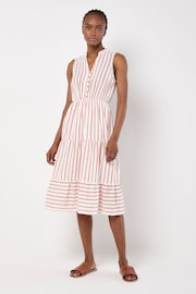 Apricot Cream Tiered Button Stripe Midi Dress - Image 1 of 4