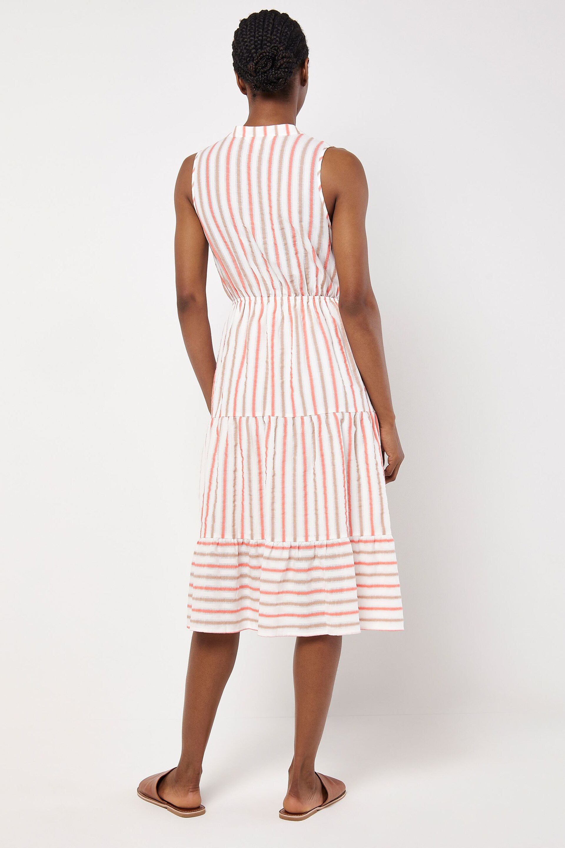 Apricot Cream Tiered Button Stripe Midi Dress - Image 3 of 4