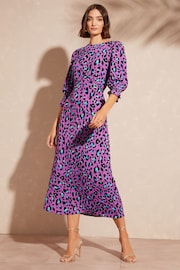 Love & Roses Purple Animal Empire Seam Flute Sleeve Midi Dress - Image 1 of 4