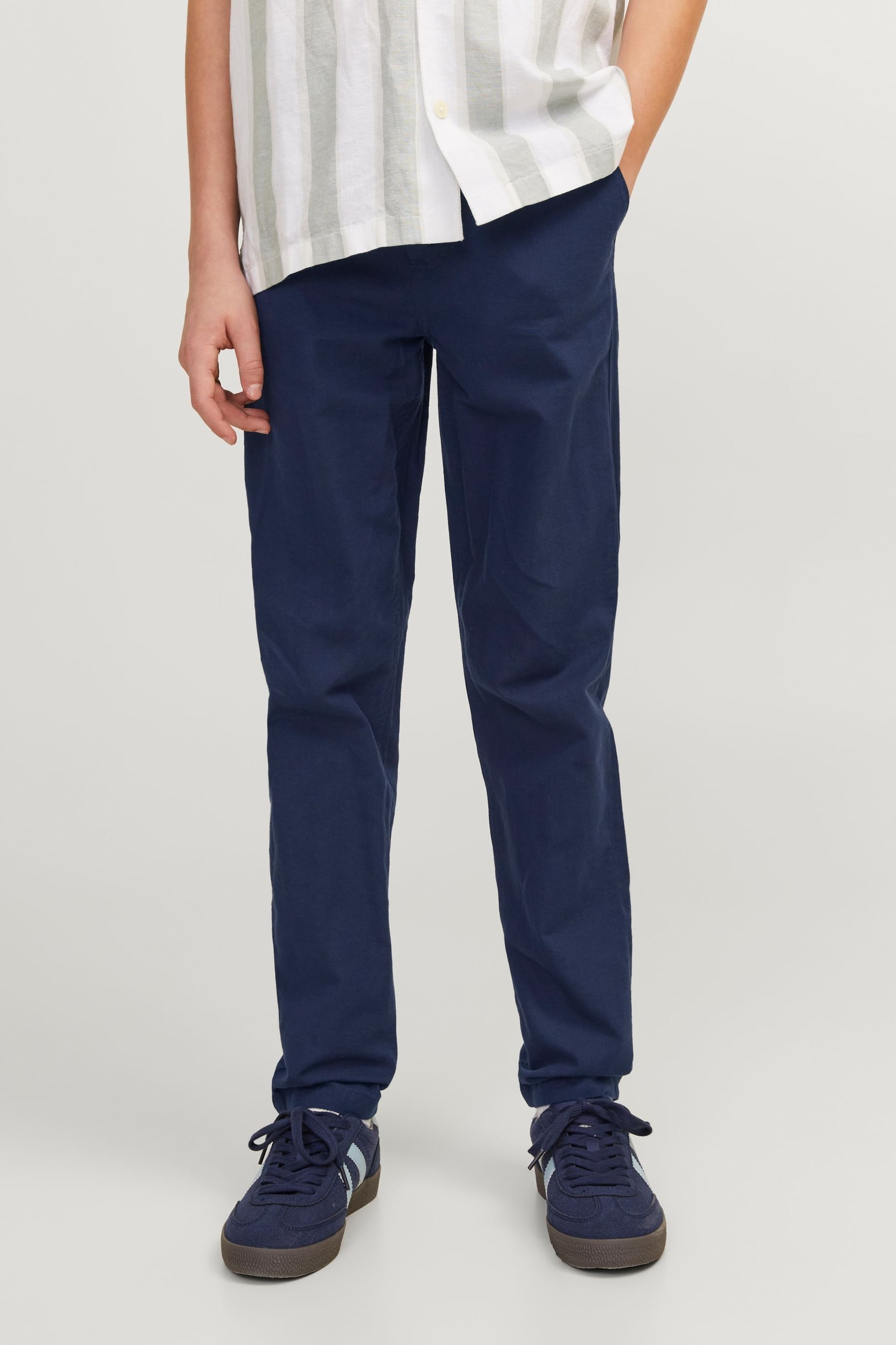 JACK & JONES JUNIOR Blue Linen Blend Drawstring Waist Trousers - Image 1 of 8