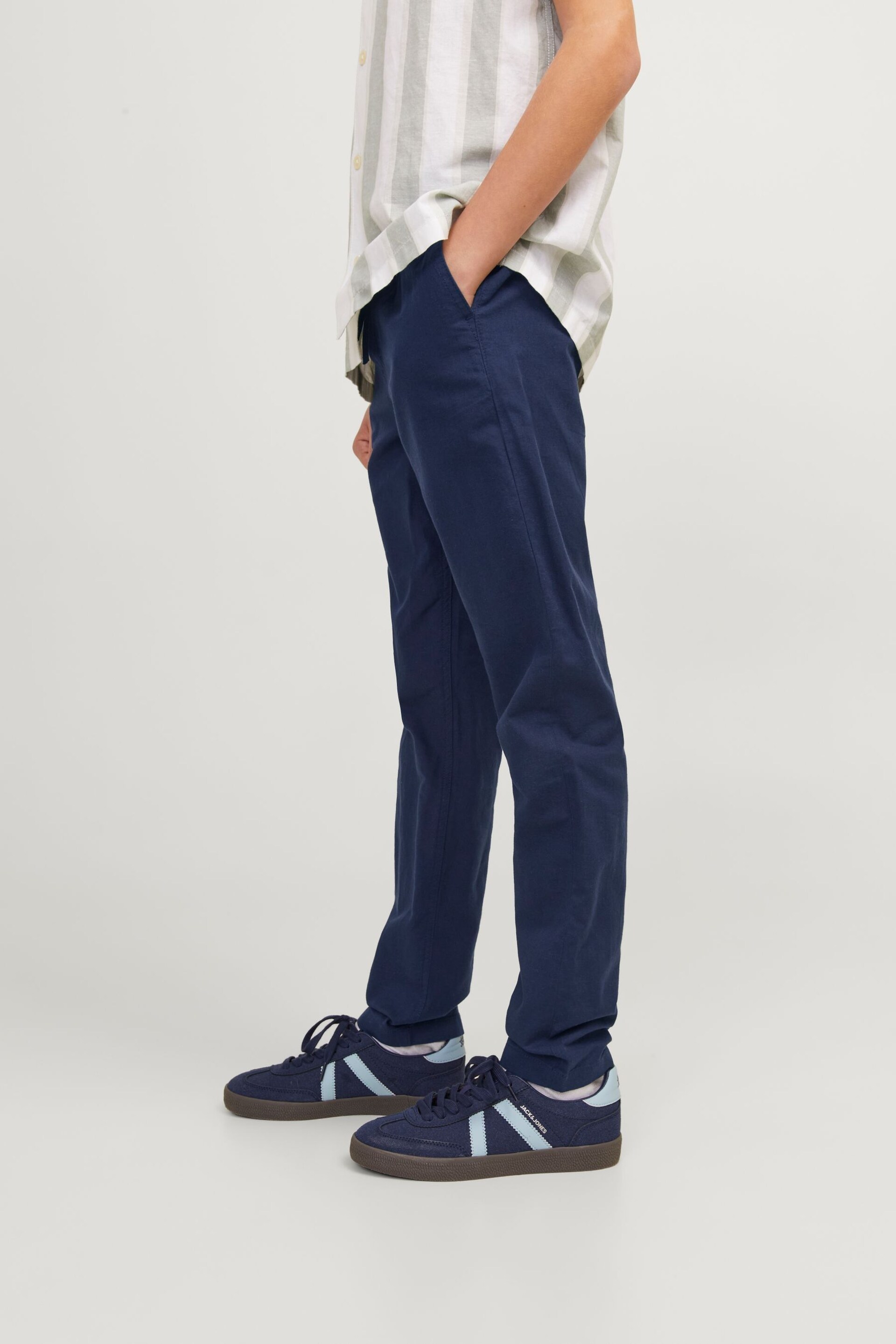 JACK & JONES JUNIOR Blue Linen Blend Drawstring Waist Trousers - Image 4 of 8