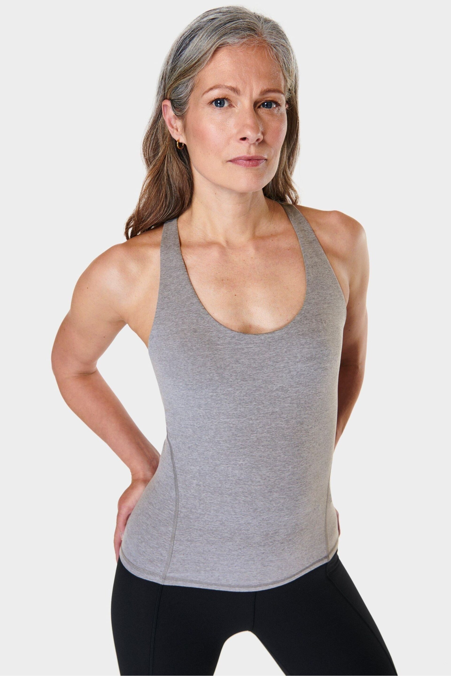 Sweaty Betty Medium Grey Marl Super Soft Sleek Racerback Bra Tank - Image 1 of 7