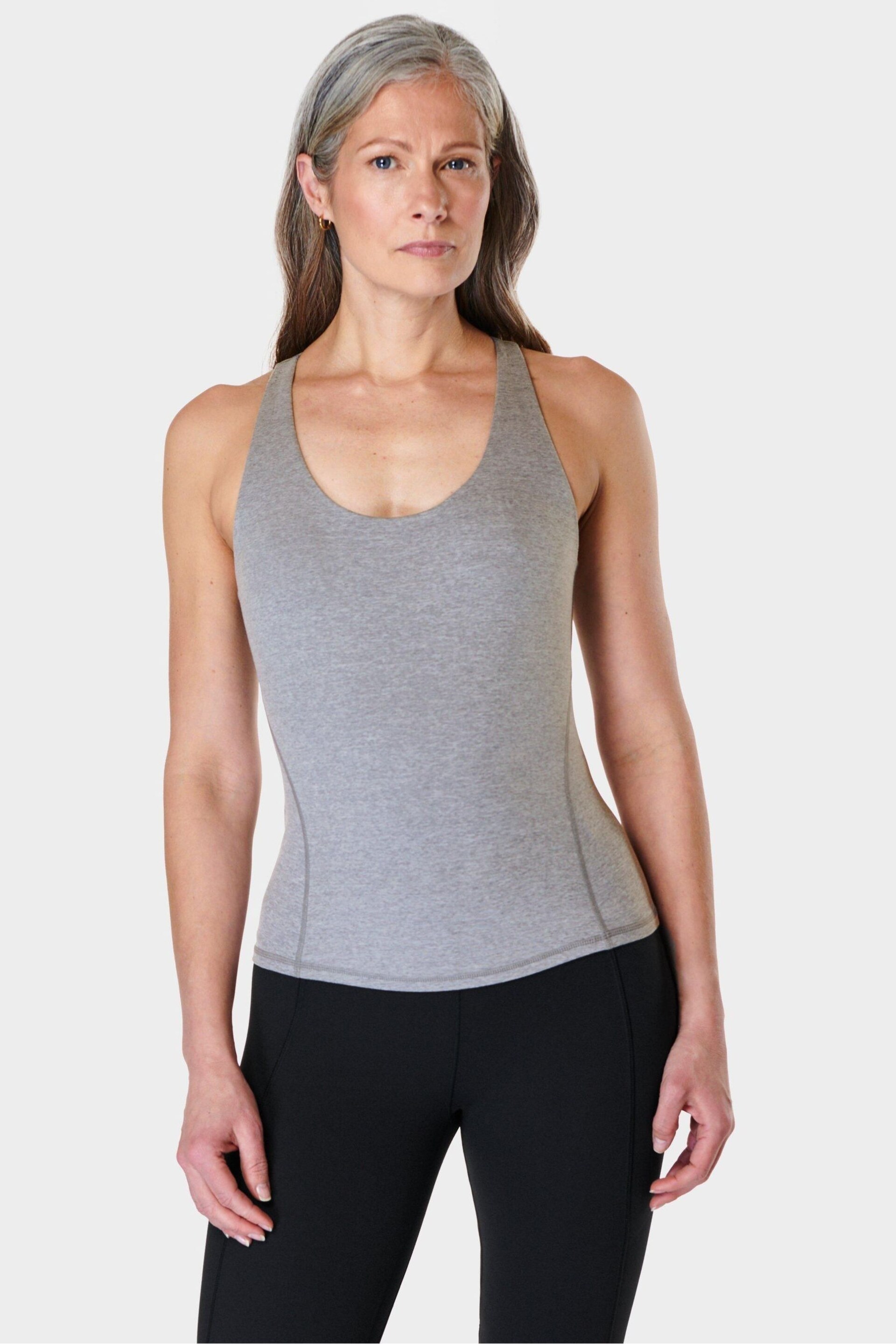 Sweaty Betty Medium Grey Marl Super Soft Sleek Racerback Bra Tank - Image 3 of 7