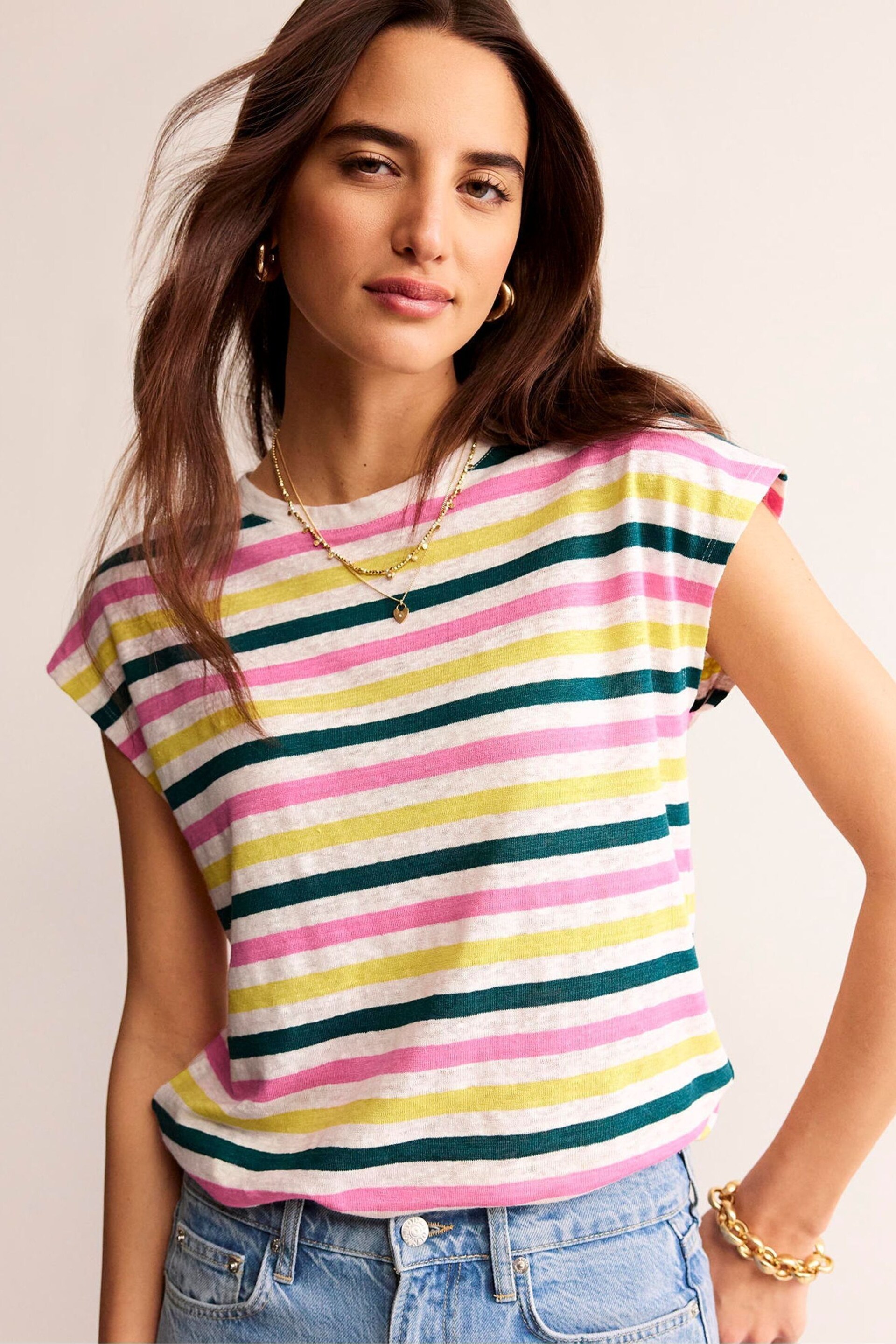 Boden Natural Louisa Crew Neck Linen T-Shirt - Image 1 of 5