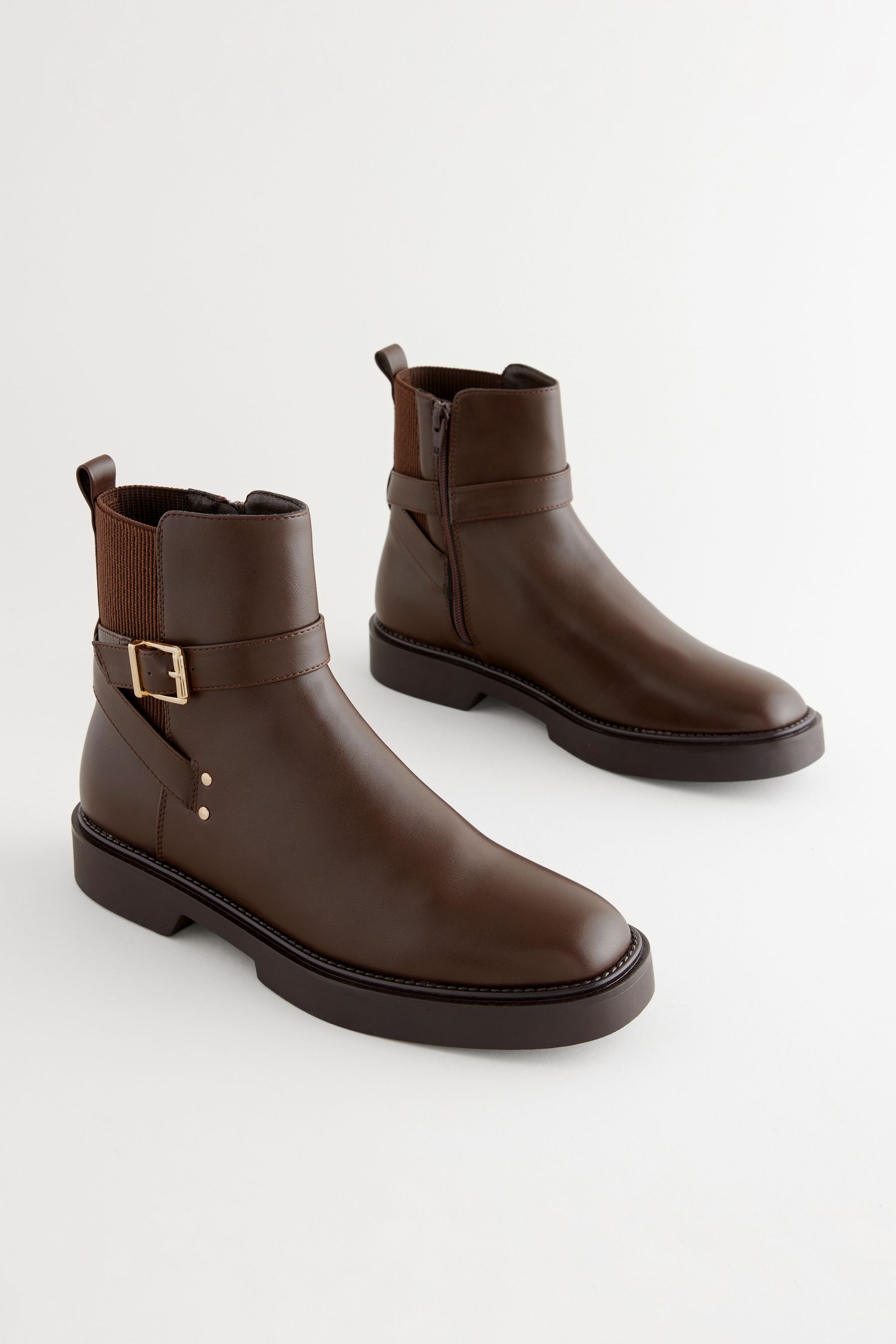 Buy Chocolate Brown Standard Wide Fit Forever Comfort Chelsea Buckle Ankle Boots from the Next UK online shop