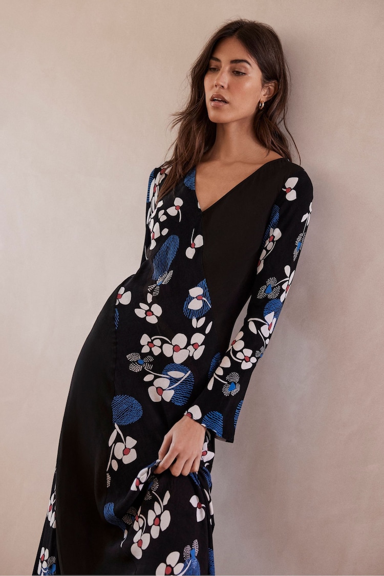 Mint Velvet Black Floral Midi Dress - Image 2 of 3