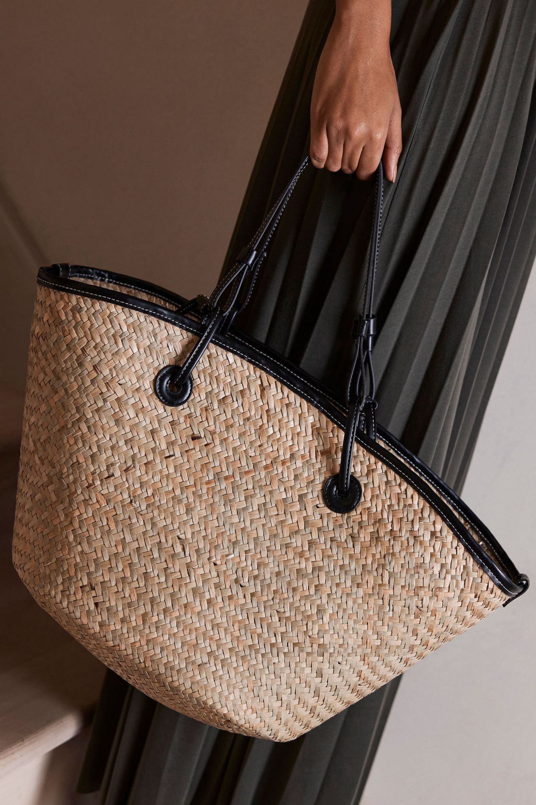 Mint Velvet Cream Straw Basket Bag