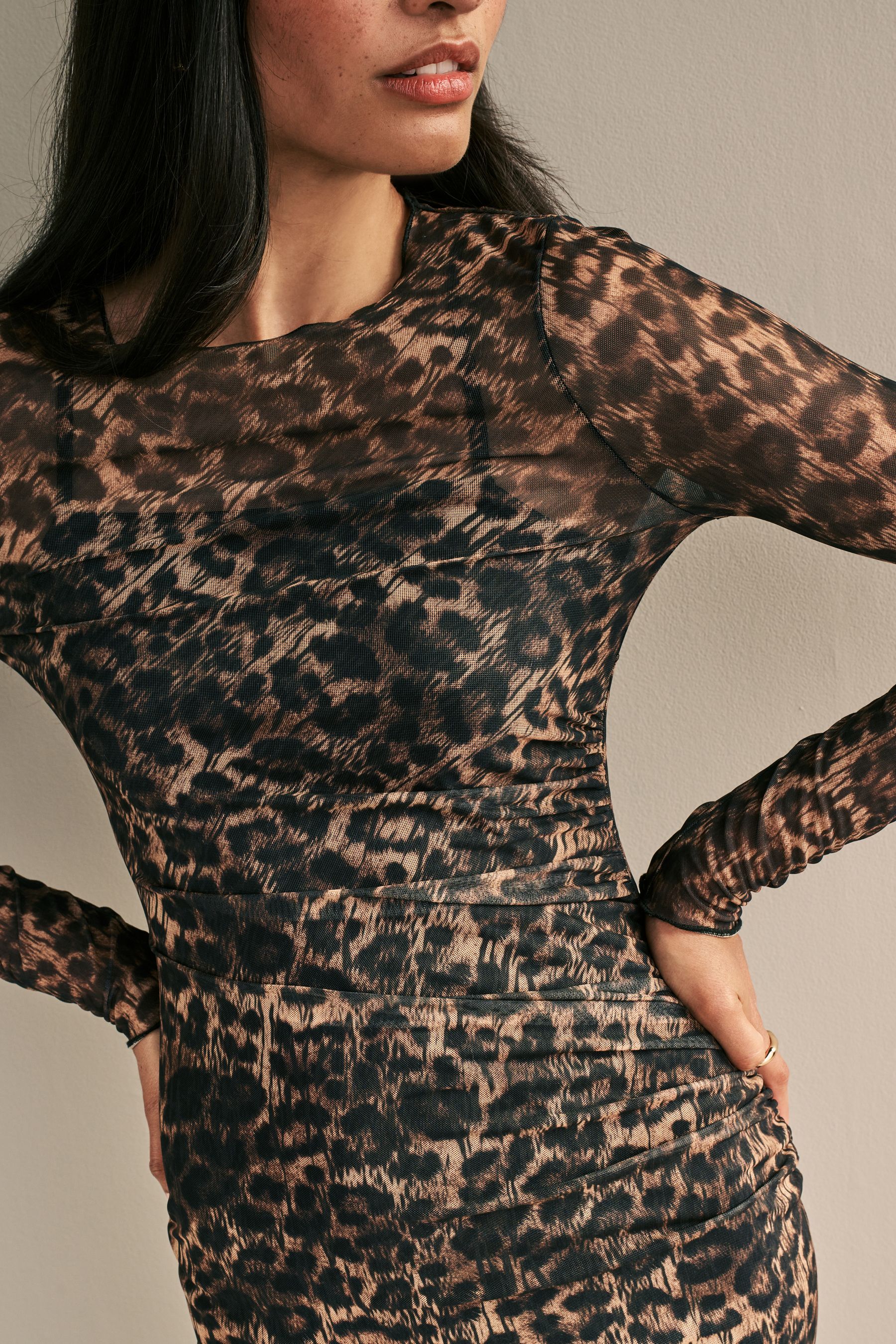 Animal print mesh dress shop