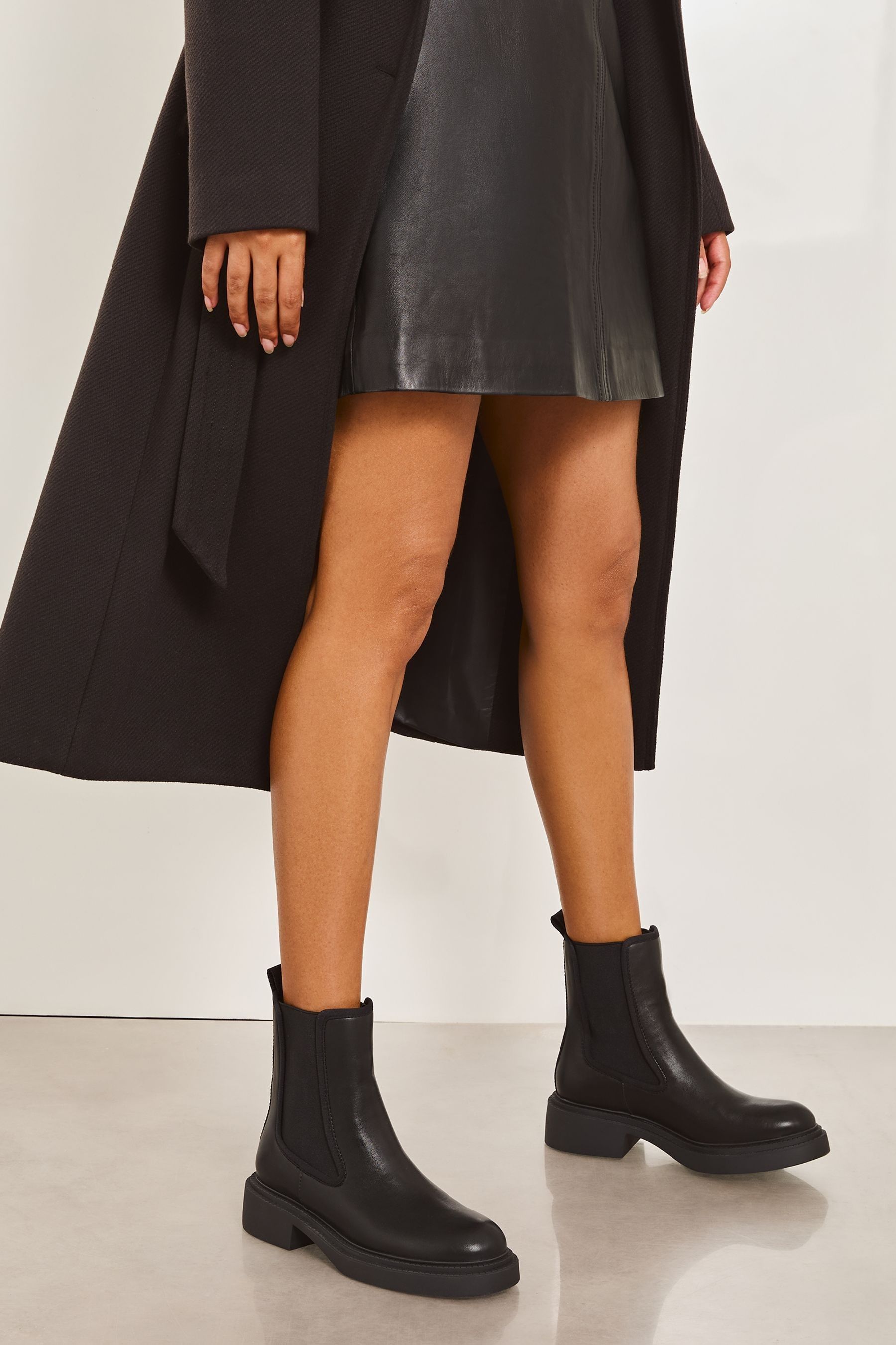 Buy Lipsy Black Regular Fit Flat Chunky Chelsea Faux Leather Boot from Next United Arab Emirates