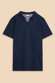 White Stuff Blue Textured Open Collar Polo Shirt - Image 5 of 7