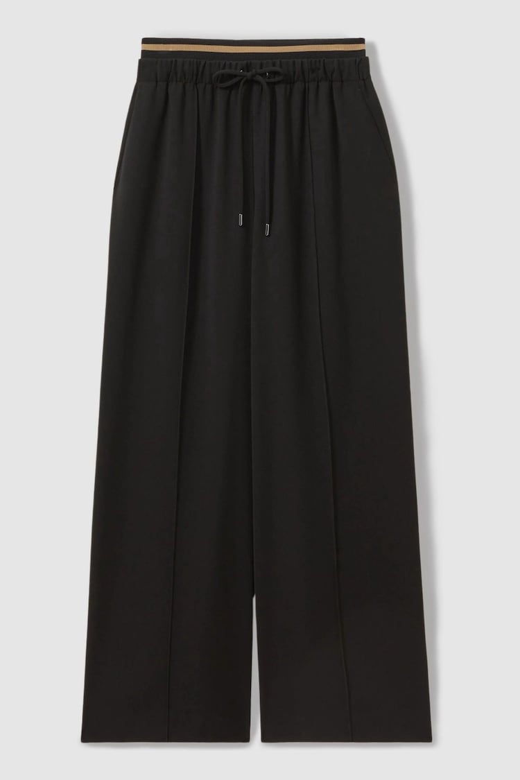 Reiss Black Fleur Waistband Detail Wide Leg Trousers - Image 2 of 6