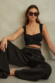 Reiss Black Fleur Waistband Detail Wide Leg Trousers - Image 5 of 6