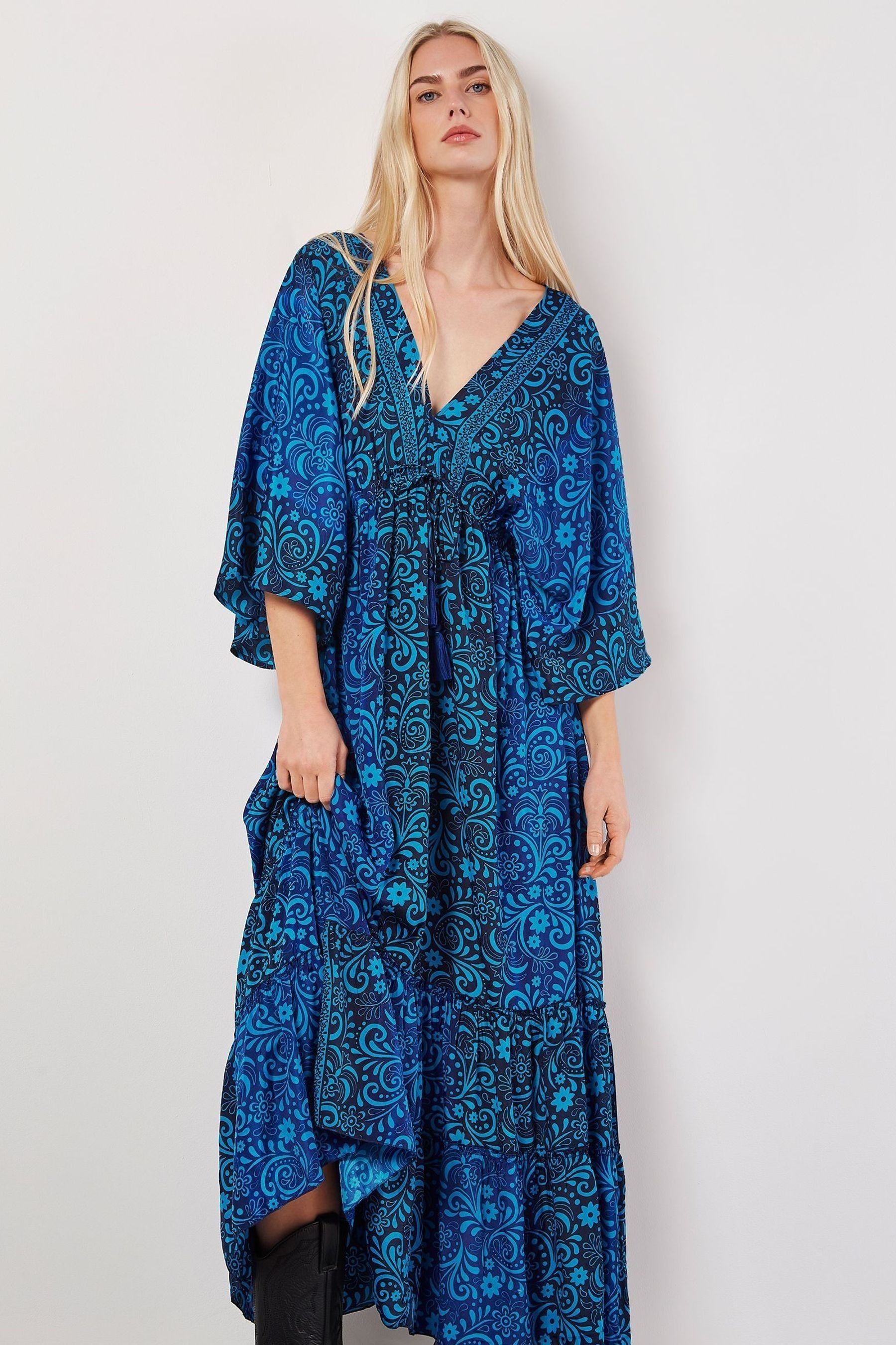 Satin kimono maxi dress sale