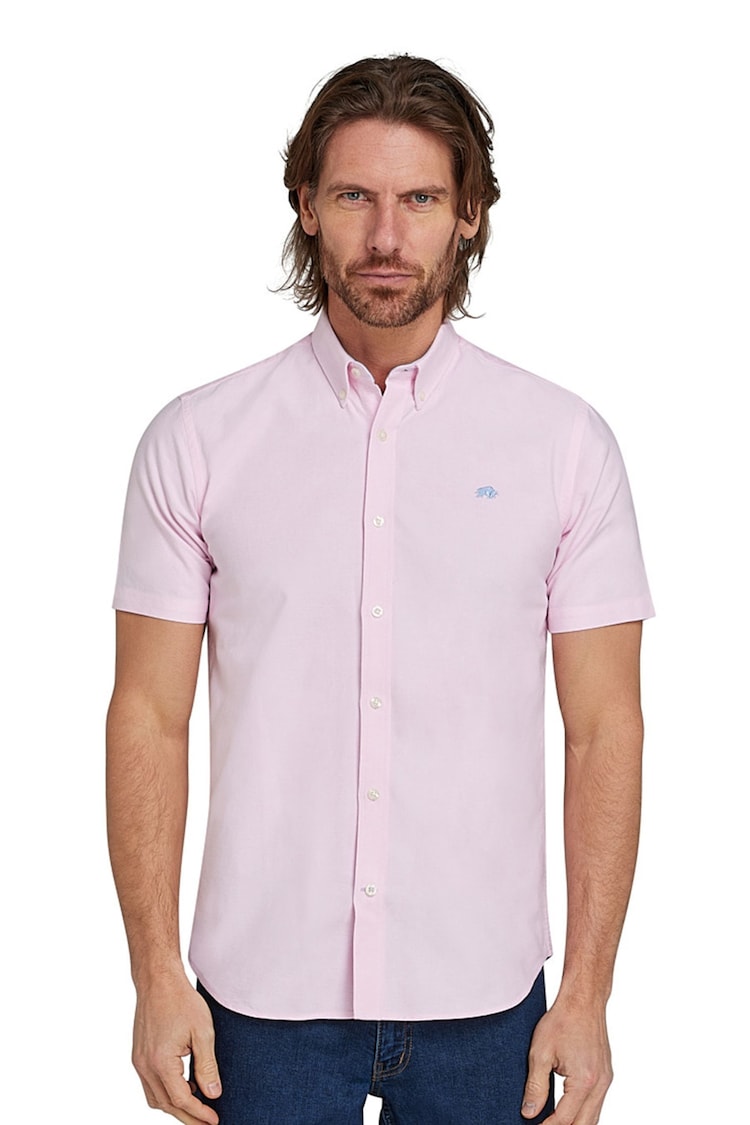 Raging Bull Pink 100% Cotton Short Sleeve Lightweight Oxford Shirt - Image 1 of 7