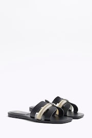 River Island Black Wide Fit Cut Out Leather Sandals - Image 2 of 4