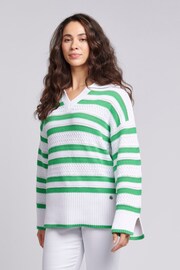 U.S. Polo Assn. Oversized Womens Green Pointelle Knit Collar Jumper - Image 1 of 9