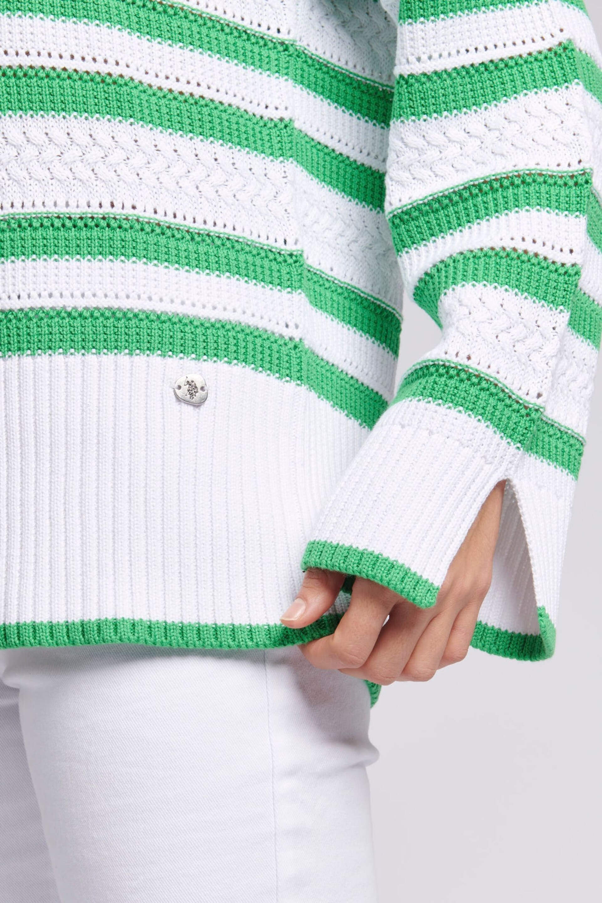 U.S. Polo Assn. Oversized Womens Green Pointelle Knit Collar Jumper - Image 6 of 9