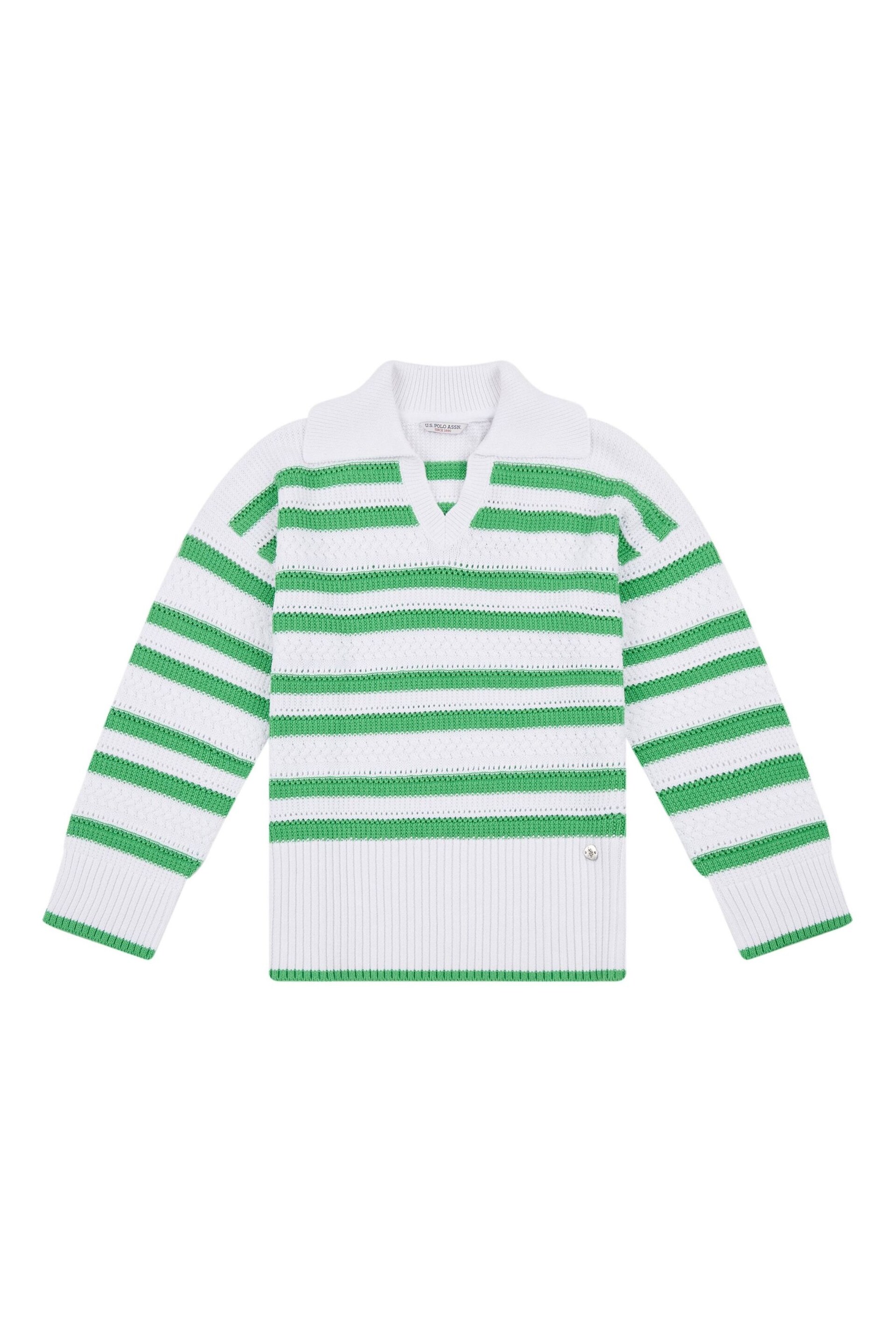 U.S. Polo Assn. Oversized Womens Green Pointelle Knit Collar Jumper - Image 7 of 9