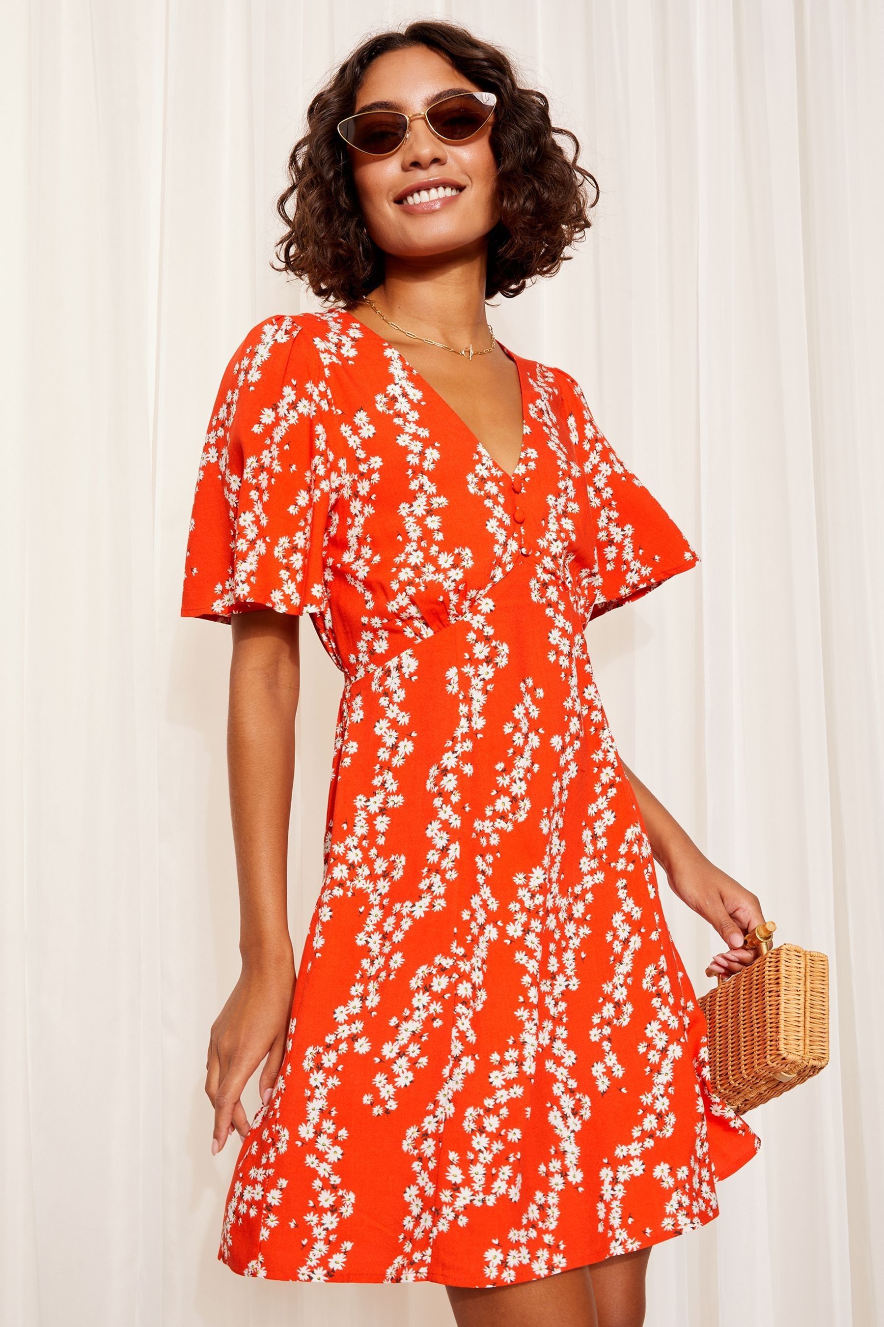 Friends Like These Red Short Sleeve Ruched Front Woven Mini Dress