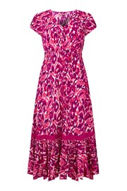 Joe Browns Pink Petite Bold Animal Print Ruffle Hem Midi Dress with Pockets - Image 5 of 5