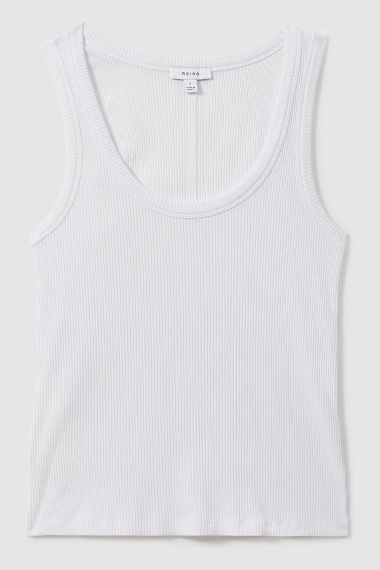 Reiss White Elle Ribbed Cotton Blend Vest - Image 2 of 5