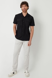 Threadbare Black 100% Cotton Revere Collar Utility Short Sleeve Shirt - Image 1 of 3