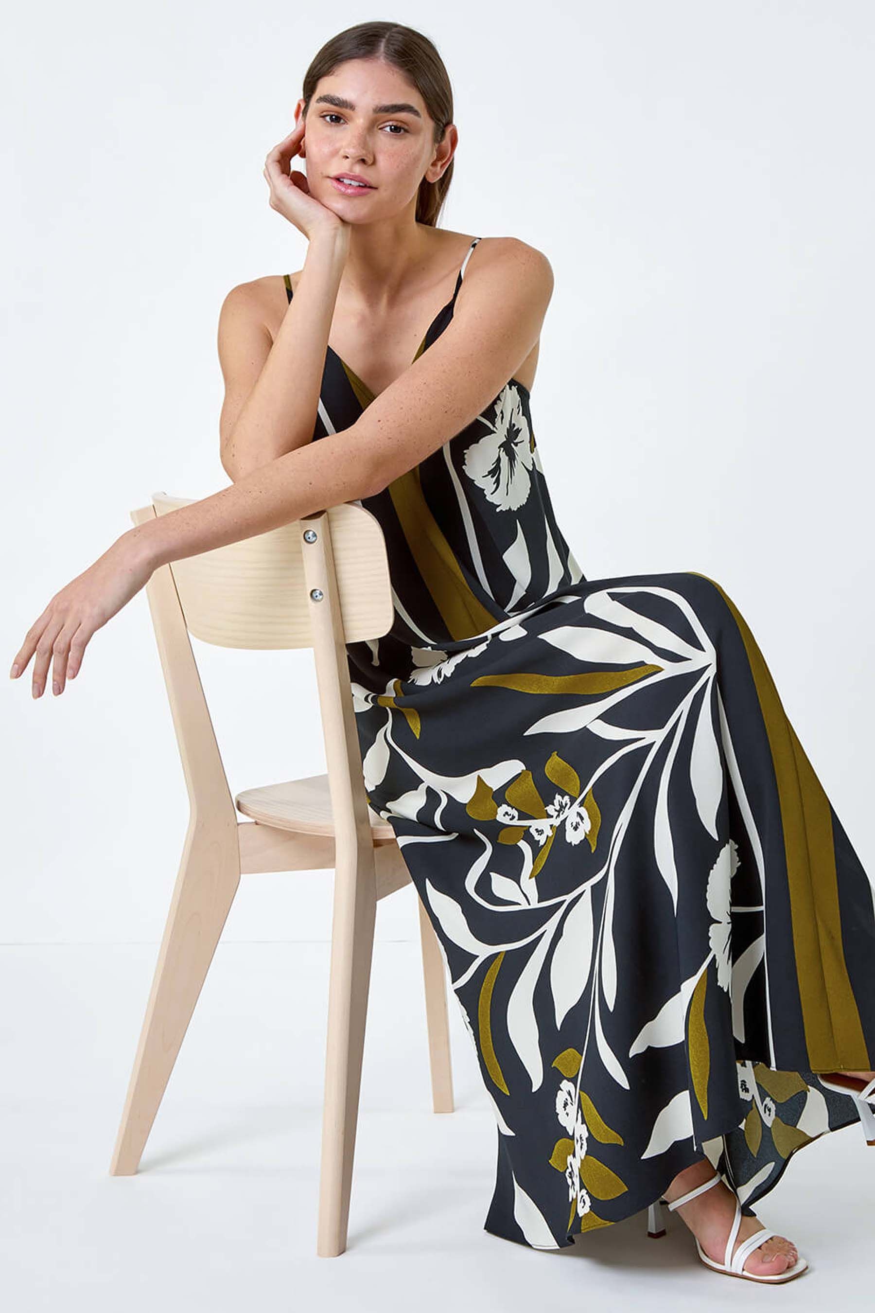 Buy Roman Green Floral Border Print Strappy Trapeze Dress from the Next UK online shop