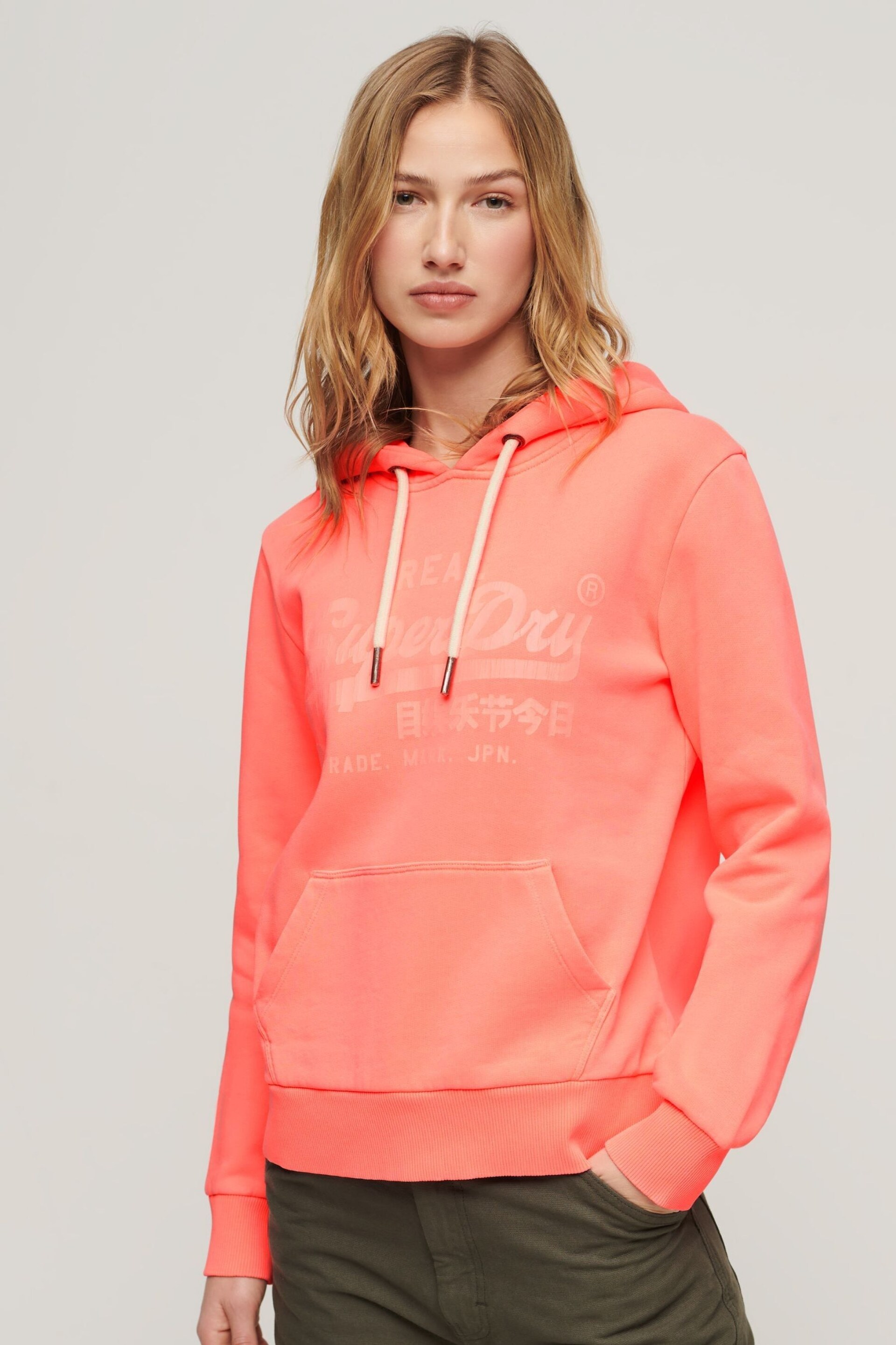 Superdry Pink Neon Graphic Hoodie - Image 1 of 3