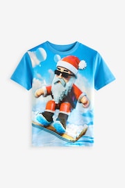 Blue Santa Pixel - Short Sleeve Christmas 100% Cotton T-Shirt (3-16yrs) - Image 1 of 3