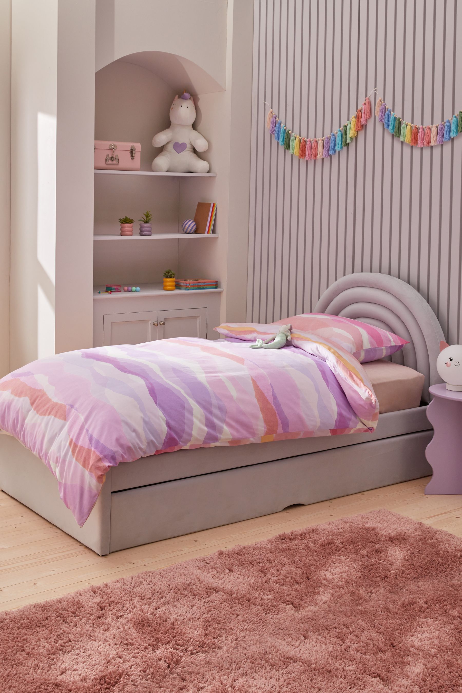 Buy Opulent Velvet Lilac Purple Kids Rainbow Upholstered Trundle Bed from the Next UK online shop