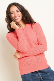 Brakeburn Pink 100% Cotton Diamond Pointelle Knitted Cardigan - Image 5 of 5