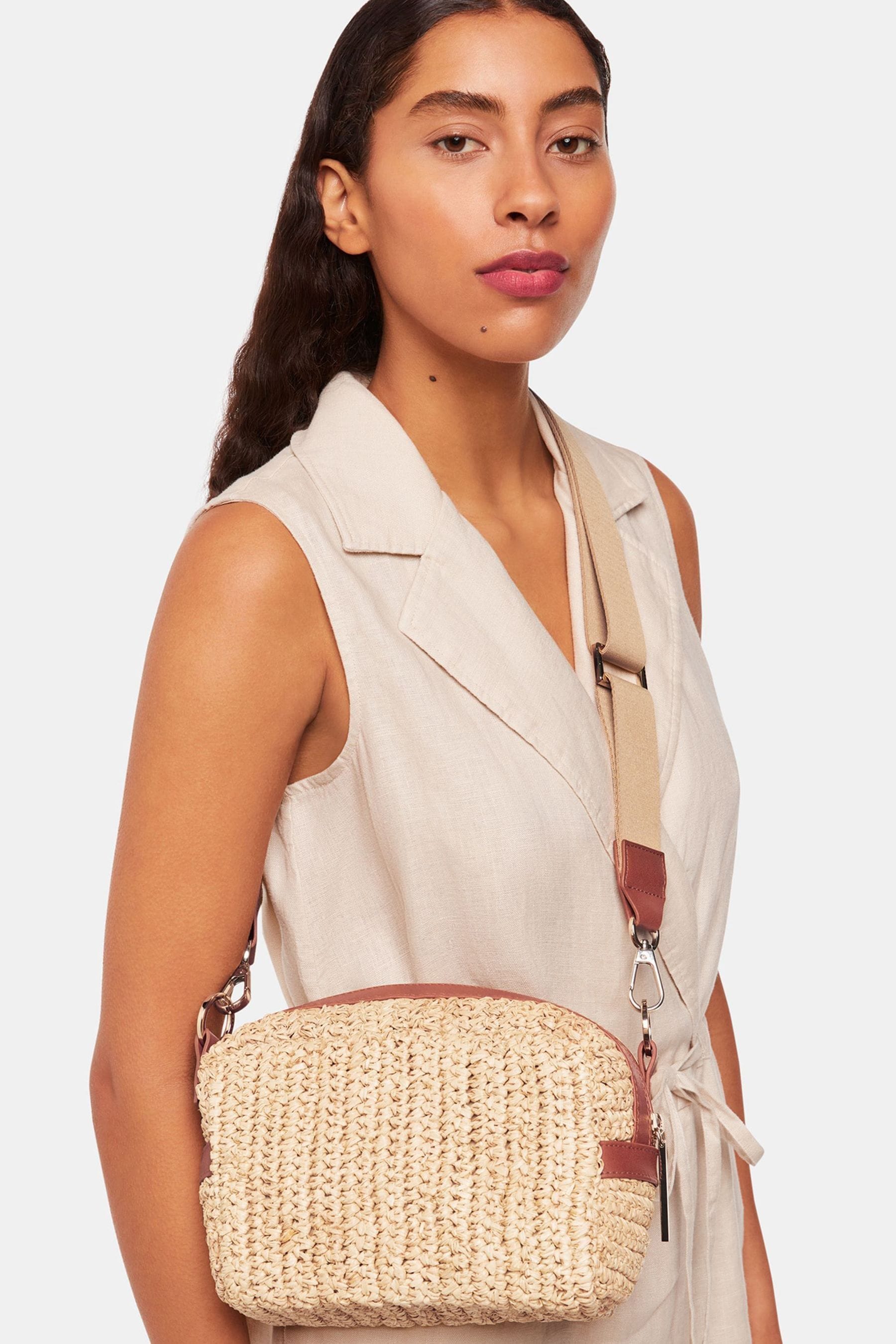 Whistles Nude Straw Bibi Cross Body Bag