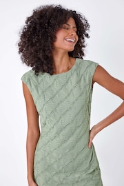 Dusk Green Textured Stretch Cap Sleeve Dress - Image 4 of 5