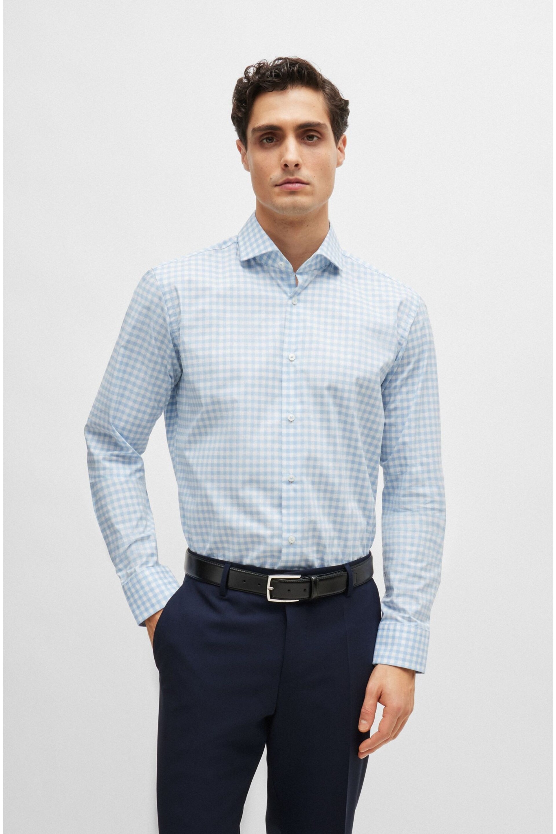 BOSS Blue Regular-Fit Shirt In Easy-Iron Checked Cotton Poplin - Image 1 of 6