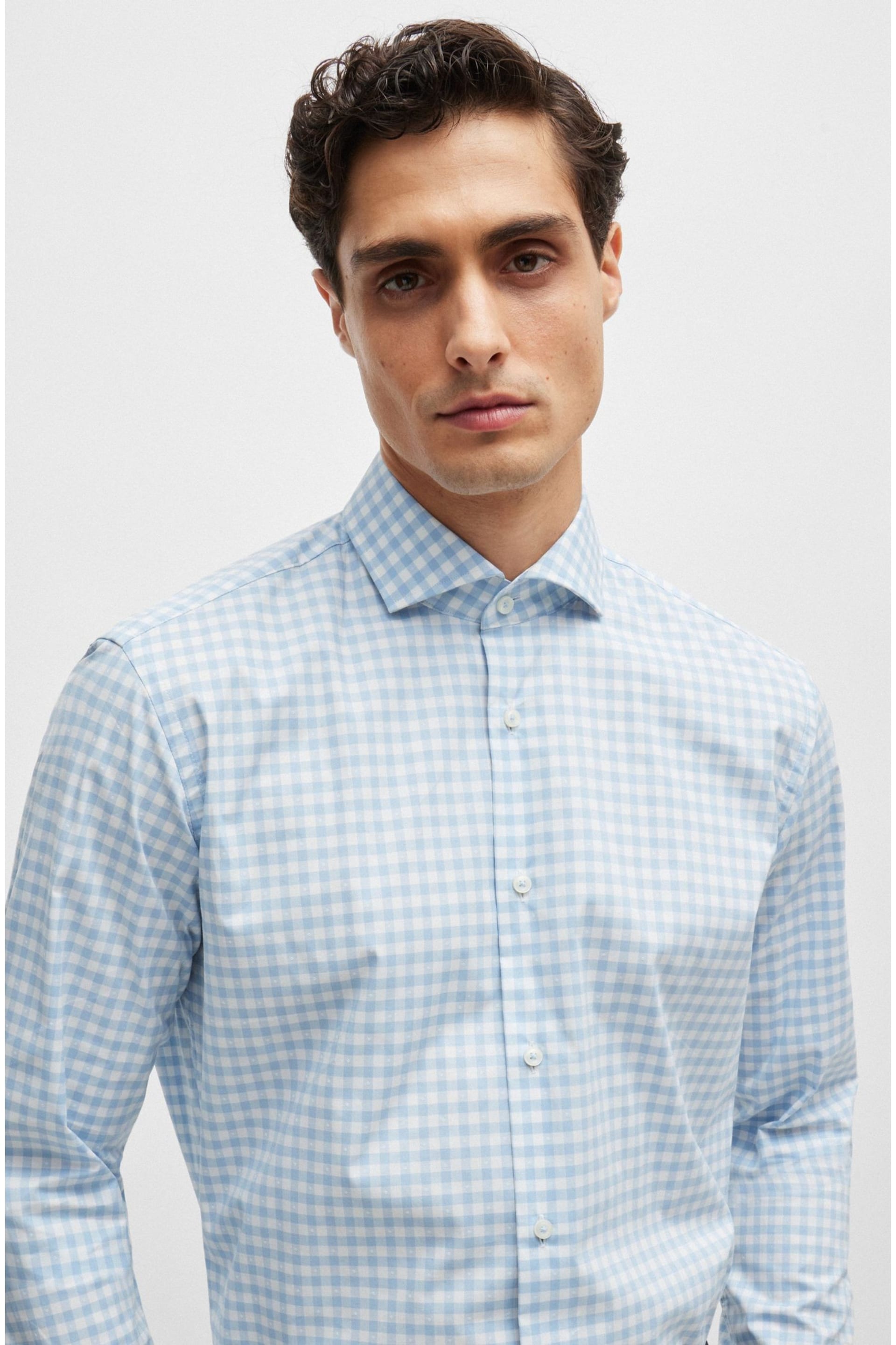 BOSS Blue Regular-Fit Shirt In Easy-Iron Checked Cotton Poplin - Image 4 of 6