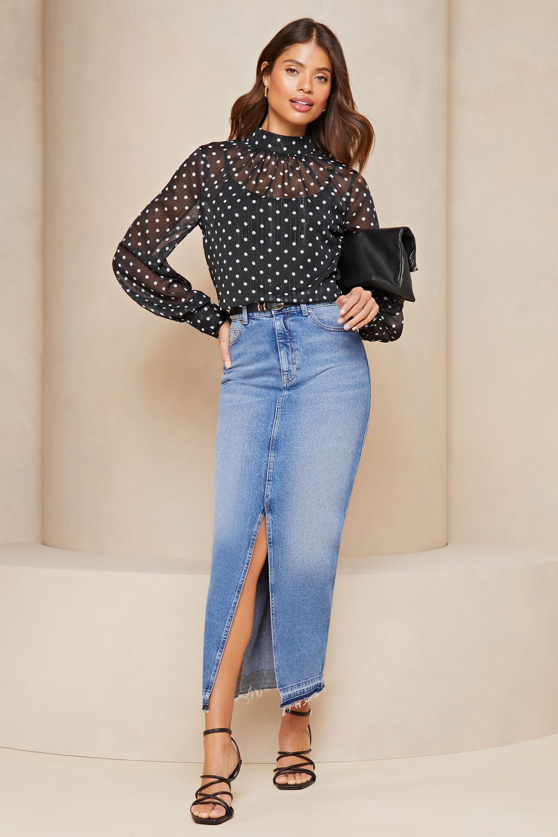 High neck polka dot top top