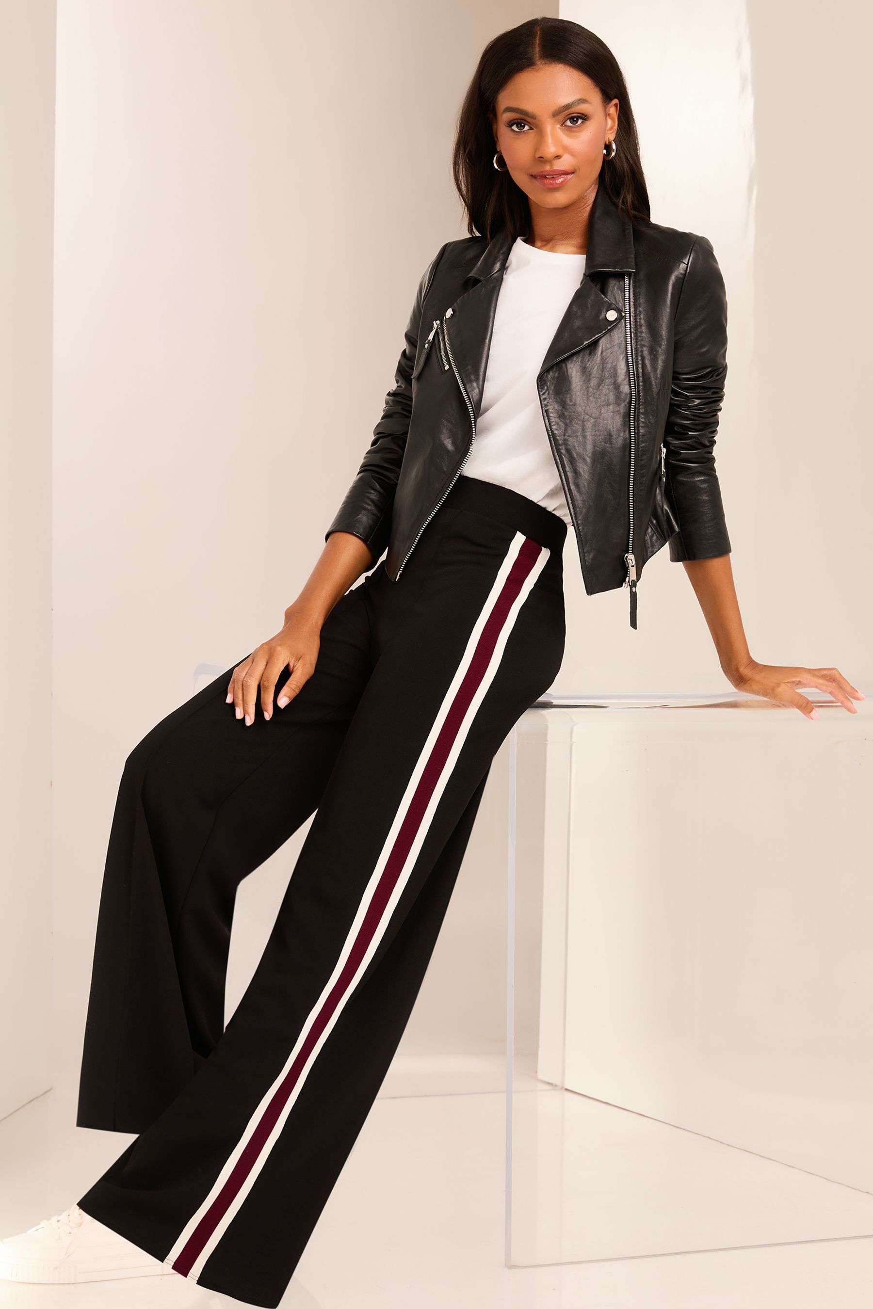 Buy Lipsy Black Side Stripe High Waist Wide Leg Tailored Trousers from Next Luxembourg