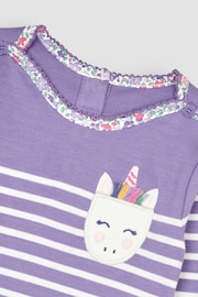 JoJo Maman Bébé Lilac Purple Unicorn Cotton Long Sleeve Pocket Breton Top - Image 3 of 3