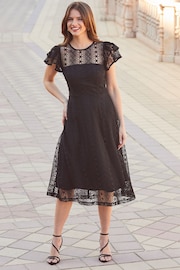 Sosandar Black Broderie Flutter Sleeve Midi Dress - Image 5 of 5