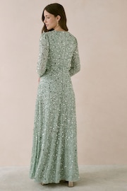 Maya Green All Over Embellished Long Sleeve Modest Maxi Dress - Image 3 of 4