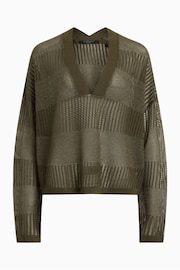 AllSaints Green AllSaints Green Misha V-Neck Jumper - Image 6 of 6