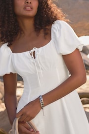White Print Puff Sleeve Midi Dress - Image 5 of 8