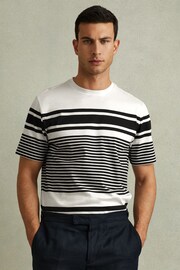 Reiss White/Navy Lory Mercerised Cotton Striped Crew Neck T-Shirt - Image 1 of 6