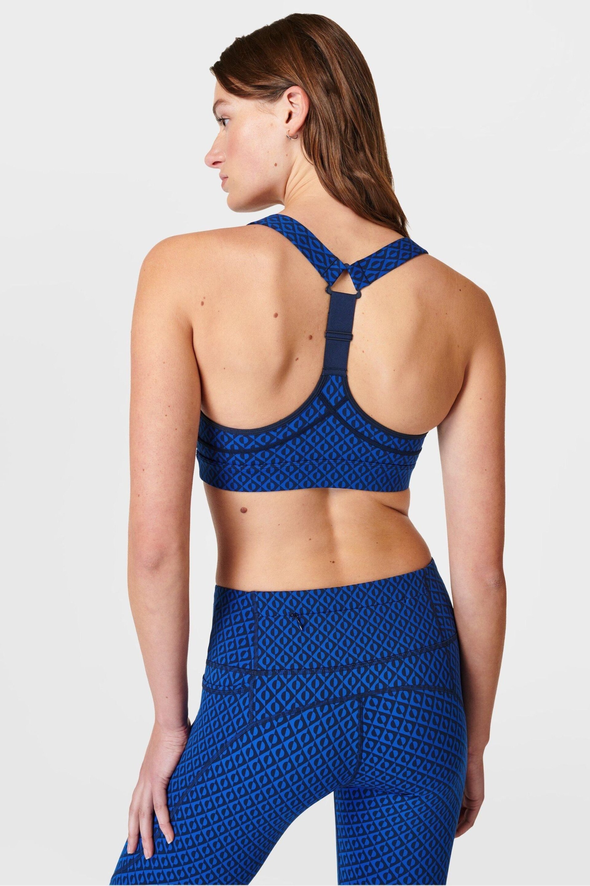 Sweaty Betty Blue Apex Geo Print Medium Power Support Sports Bra - Image 2 of 7